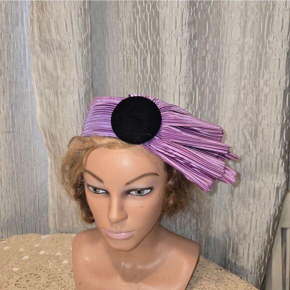 PILLBOX HAT Vintage By Lame Pillbox Fascinator Hat with Pleated Fan - Picture 7 of 12